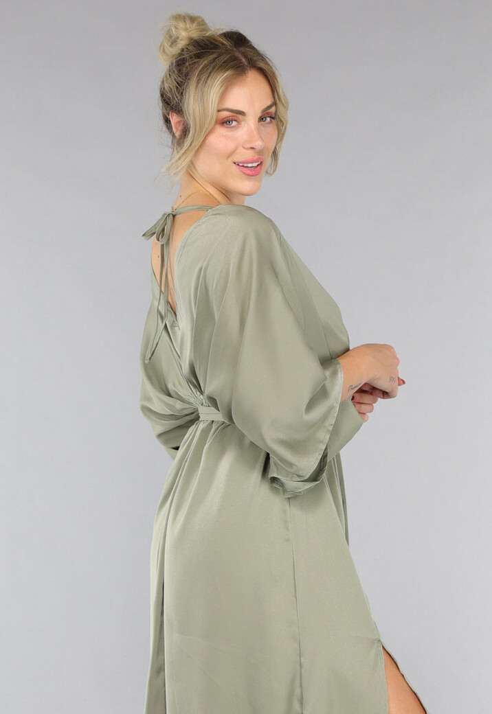 Lange Jurk met Ceintuur in Olijfgroen