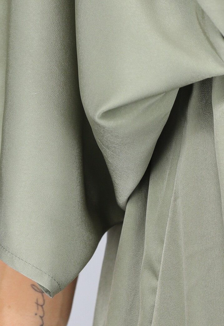 Lange Jurk met Ceintuur in Olijfgroen