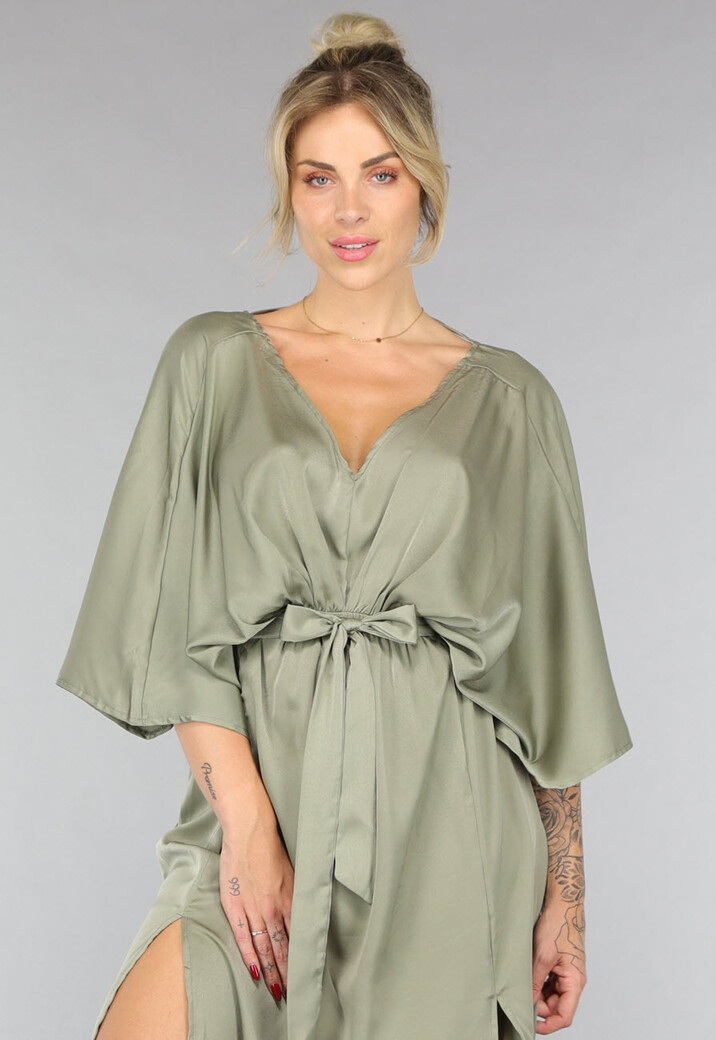 Lange Jurk met Ceintuur in Olijfgroen