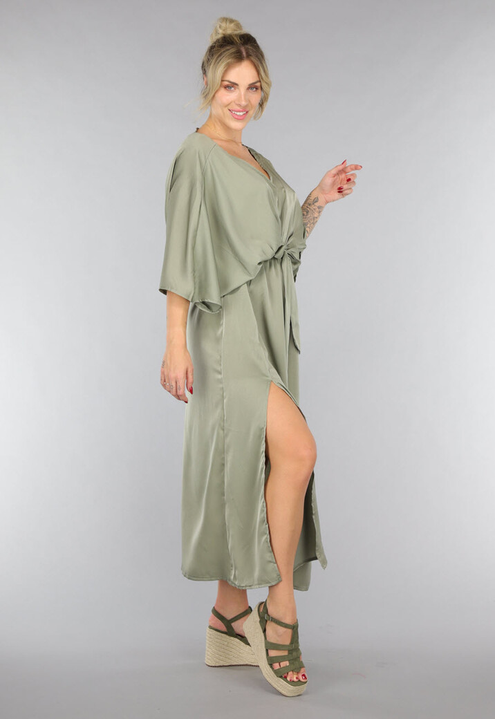 Lange Jurk met Ceintuur in Olijfgroen