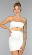 Witte Geplooide Strapless Jurk met Cutout