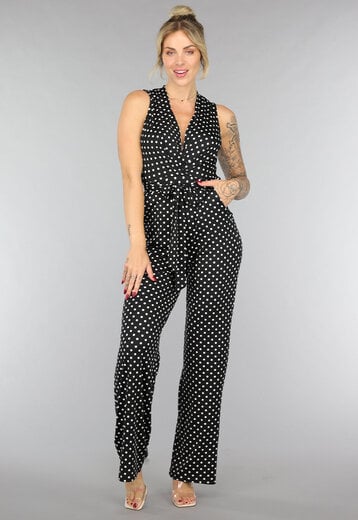 NEW0307 Wide Leg Stippen Jumpsuit met Stretch