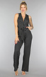 Wide Leg Stippen Jumpsuit met Stretch