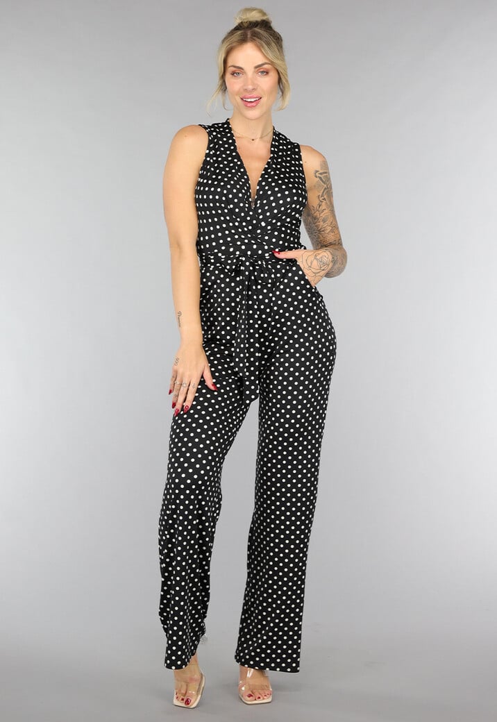 Wide Leg Stippen Jumpsuit met Stretch