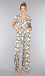 Beige Stretch Jumpsuit met Streep Patroon