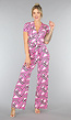 Fuchsia Elastische Wide Leg Jumpsuit met Streepjes