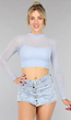 Babyblauwe Longsleeve Mesh Top