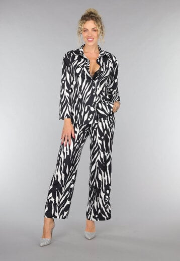 NEW0307 Wide Leg Co Ord Set met Zebraprint