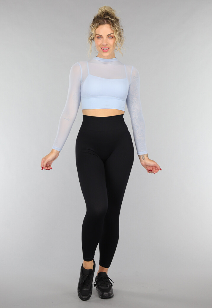 Babyblauwe Longsleeve Mesh Top met Ingewerkte Pads