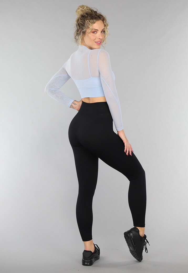 Babyblauwe Longsleeve Mesh Top met Ingewerkte Pads