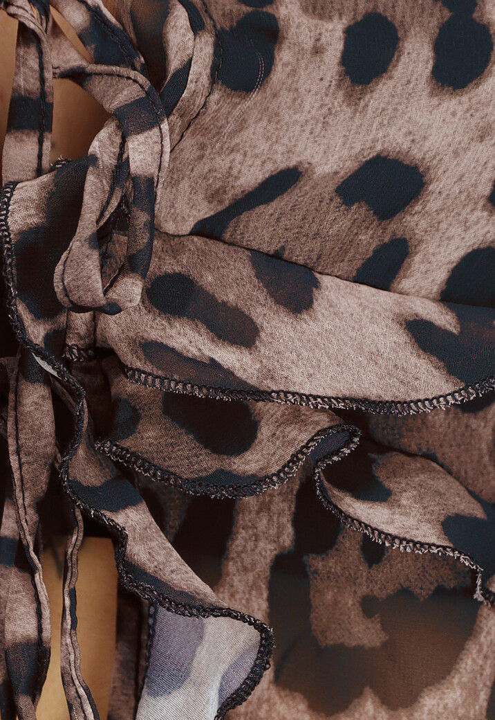 Panterprint Ruffle Blouse met Wijduitlopende Mouwen