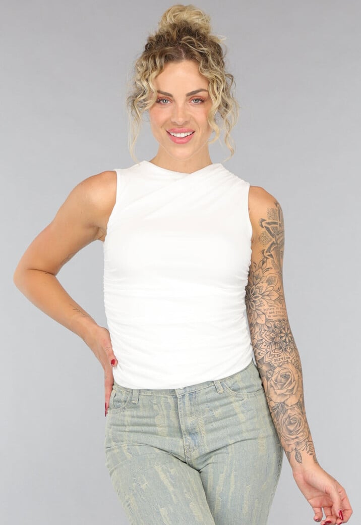 Witte Mouwloze Mesh Top met Binnenvoering