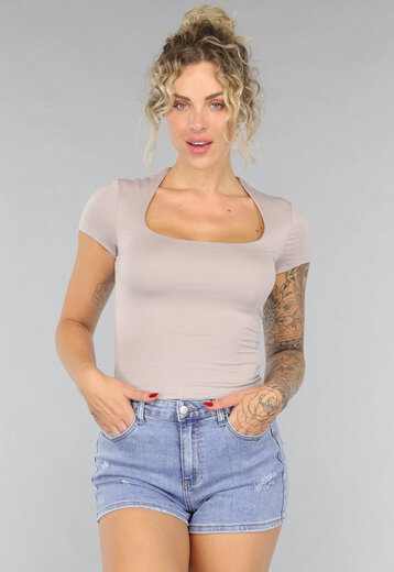 NEW3107 Taupe Korte Mouwen Shirtje