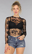 Longsleeve Doorschijnende Crop Top van Kant