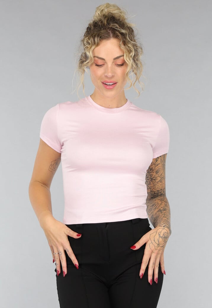 Korte Mouwen T-Shirt in Babyroze