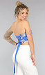 Blauwe Strapless Bloemen Korset Top met Beugels