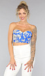 Blauwe Strapless Bloemen Korset Top met Beugels