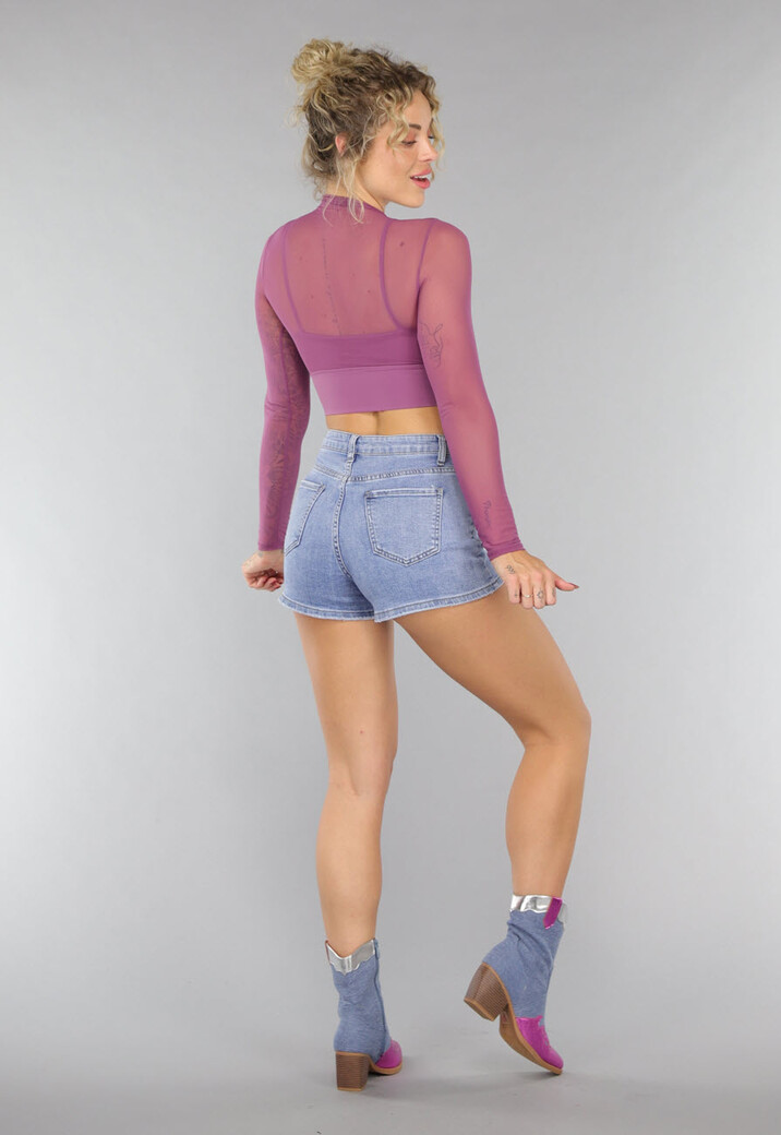 Aubergine See Through Sporttop met Ingewerkte Sport-bh