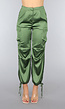 Khaki Satin Look Cargo Broek met Strikdetail