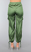 Khaki Satin Look Cargo Broek met Strikdetail