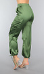 Khaki Satin Look Cargo Broek met Strikdetail