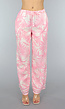 Roze Wide Leg Linnenlook Broek met Leaf Print