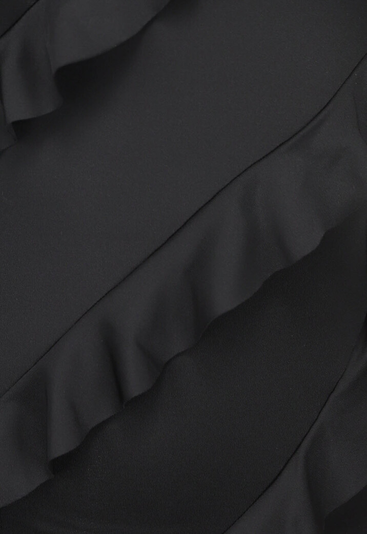 Zwarte Ruffle Jurk met Split