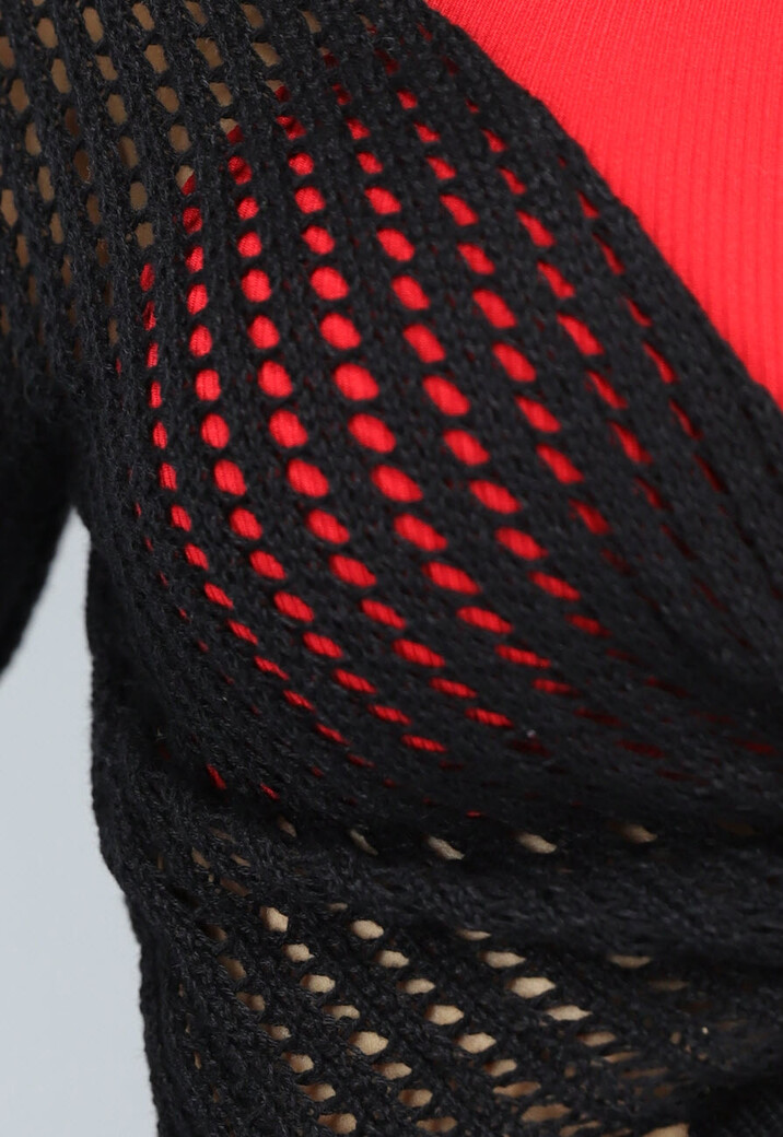 Zwarte Gebreide Boho Top met Strikdetail