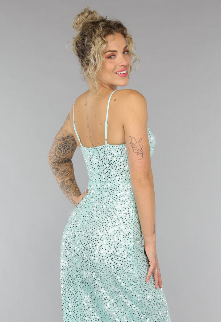 Maxi Split Jurk Pailletten Jurk in Mintgroen