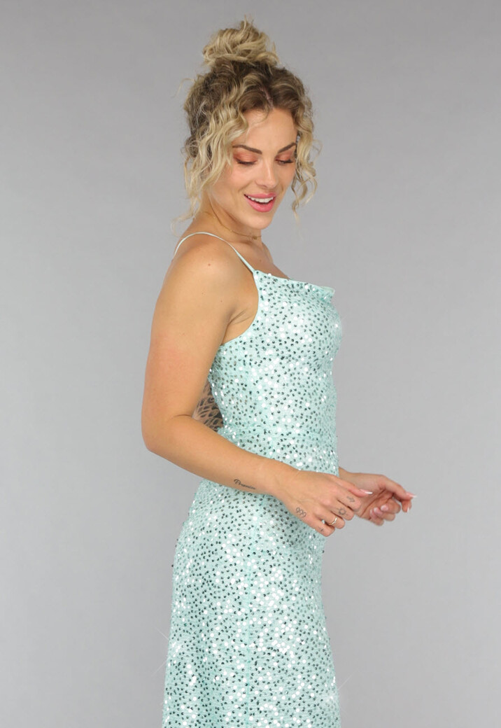 Maxi Split Jurk Pailletten Jurk in Mintgroen