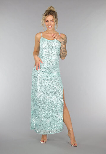 Maxi Split Jurk Pailletten Jurk in Mintgroen