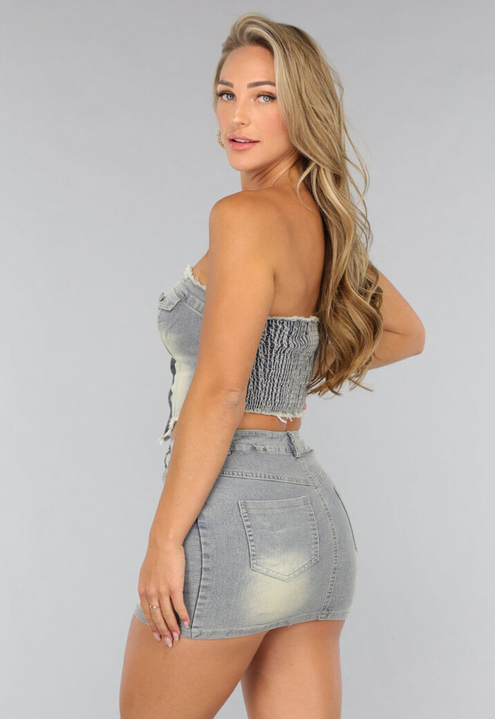 Washed Denim Two Piece met Knopen