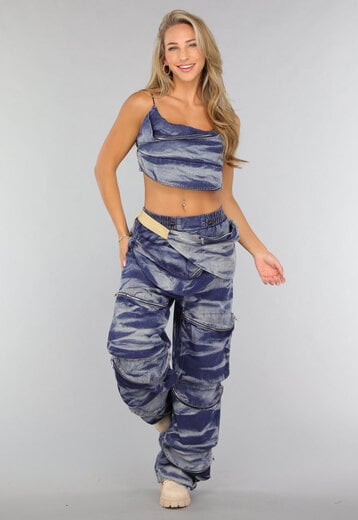 OP=OP! Blauwe Washed Denim Two Piece met Tas