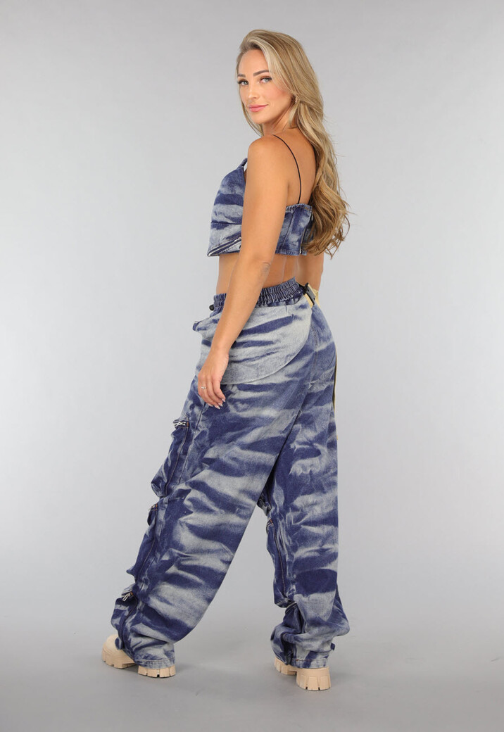 Blauwe Washed Denim Two Piece met Tas