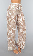 Wide Leg Pantalon met Beige Palmblad Print