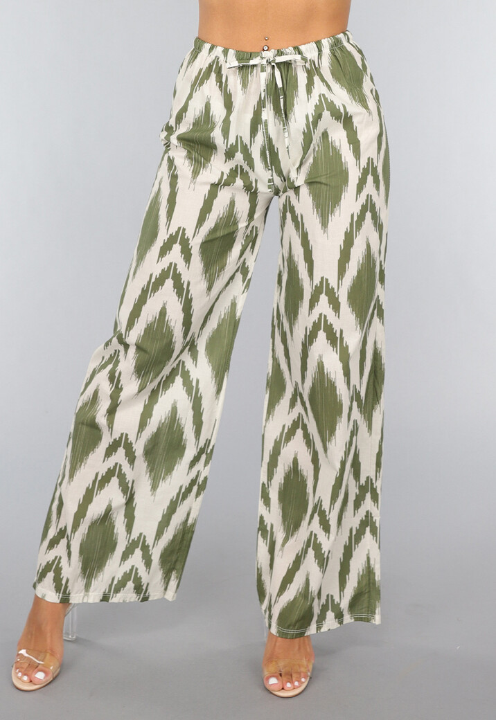 Wijde Katoenen Pantalon met Khaki Design