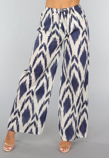 OP=OP.32.NL Wijde Pantalon met Navy Print van Katoen