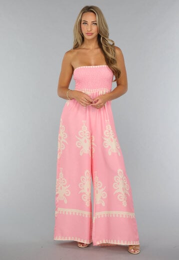 NEW1807 Strapless Wide Leg Jumpsuit in Babyroze