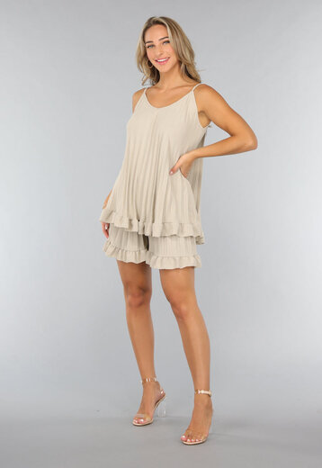 NEW1807 Beige Flowy Plissé Two Piece