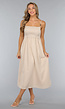 Zomerse Beige Midi Jurk met Wijde Rok