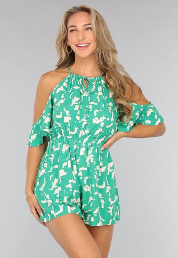 NEW1807 Groene Loose Fit Playsuit met Strikdetail