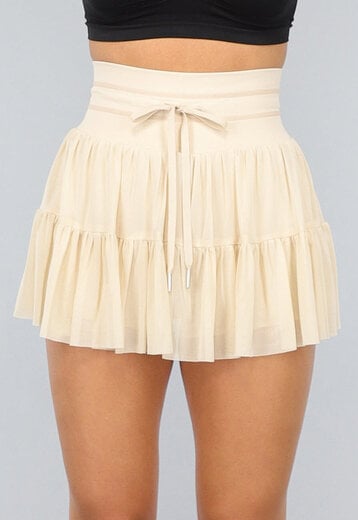 NEW3107 Sportieve Beige Mesh Skort met Telefoon Zak