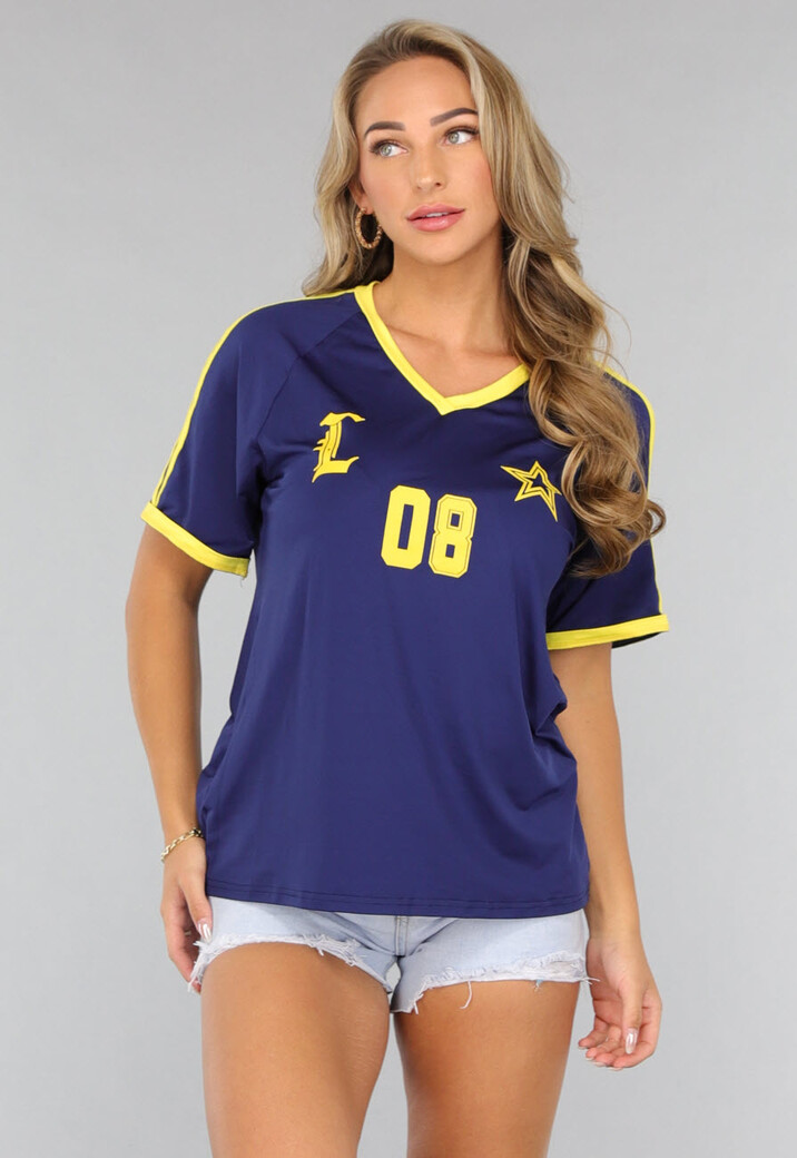 Navy Blauwe Sporty Shirt met Gele Details
