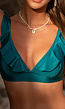 Shimmer Petrol Bikini Top met Ruffles