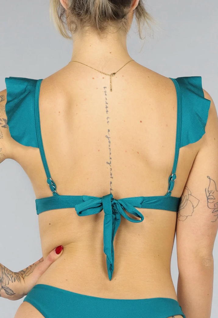 Shimmer Petrol Bikini Top met Ruffles