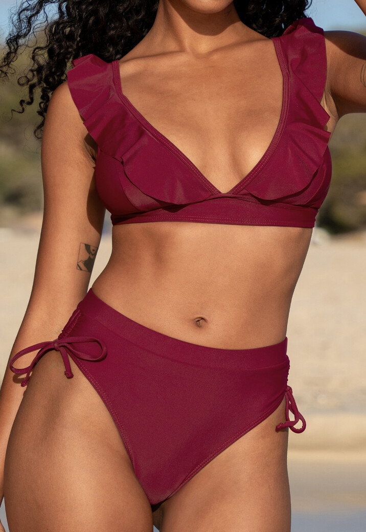 Triangel Bikini Top met Ruches in Wijnrood