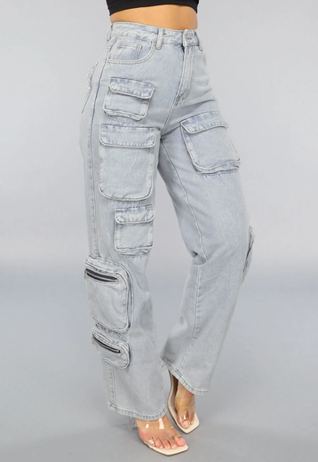 NEW2407 Denim Cargo Utility Jeans met Ritsjes