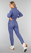 Longsleeve Donkere Denim Jumpsuit met Plooien