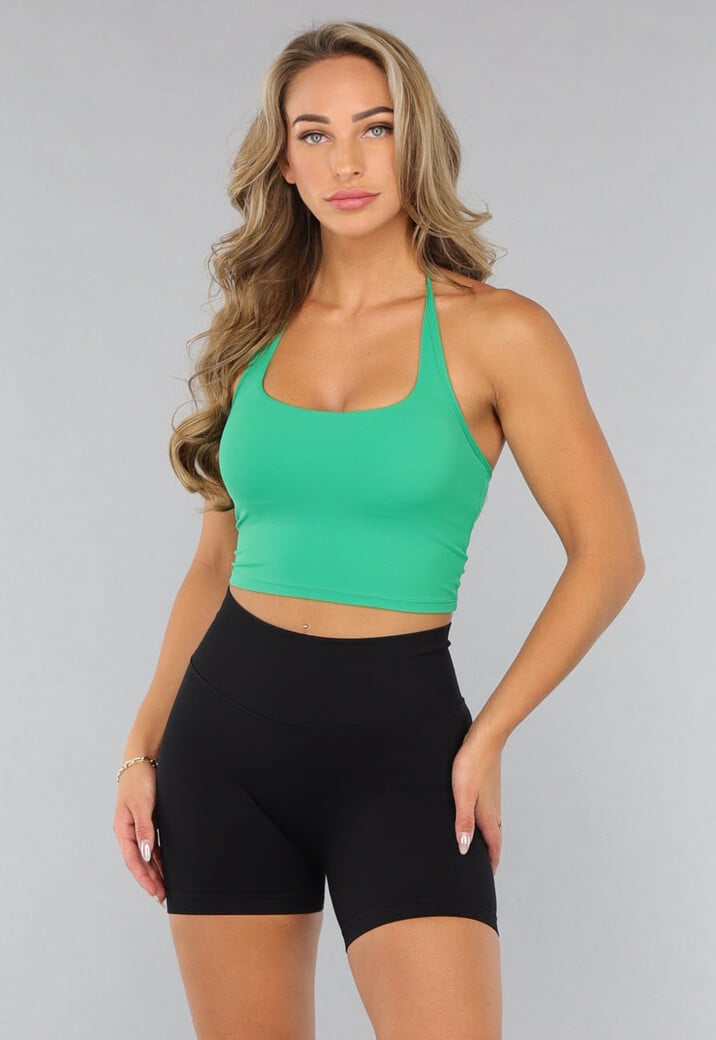 Groen Sporthemd met Halter Hals en Open Rug