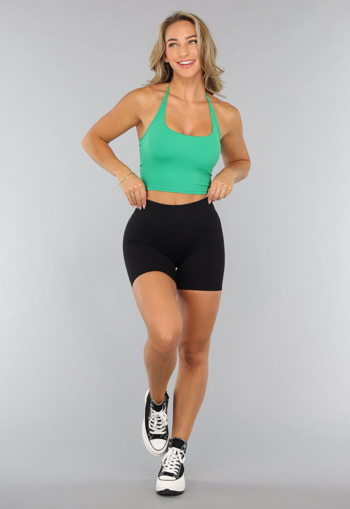 Groen Sporthemd met Halter Hals en Open Rug